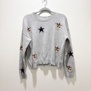 Rails Perci Heather Grey Animal Stars Cotton Cashmere Boxy Casual Leopard M